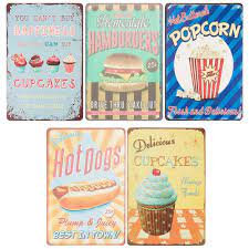 Uniquelover kitchen signs wall decor rustic, fresh baked goods best in town vintage retro metal tin sign wall plaque poster 8 x 12 inches, small. Juvale Vintage Tin Signs 5 Piece Retro Style Metal Signs As Wall Decor Decorative Diner Coffee Bar Kitchen Sign Food And Snacks Theme 11 8 X 7 8 Inches Walmart Com Walmart Com