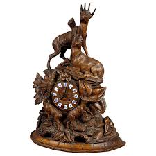 Black Forest Carved Wood Chamois Mantel Clock Antique Mantel Clocks Mantel Clock Clock