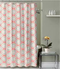 Coral Grey White Canvas Fabric Shower Curtain Modern Floral Moroccan Design Moroccan Design Fabric Shower Curtains Modern Floral
