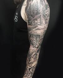 Best Black And Grey Tattoo Artists In San Diego Cash Scott Chapter One Tattoo San Diego Portfolio Realism Cabin In The Woods Owl Https Www Instagram Co Tattoos For Guys Sleeve Tattoos Arm Tattoo