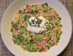 When chicken is cooked combine with pancetta and couscous, warm though and serve. Food Hunter S Guide To Cuisine Israeli Couscous With Peas Pancetta Mint
