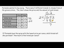 Decimal Division Price Per Ounce Unit Rates Youtube