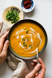 Creamy Gingery Carrot Sweet Potato Soup Vegan Recipe Sweet Potato Soup Sweet Potato Soup Recipes Sweet Potato Soup Vegan