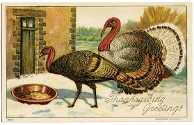 Vintage 1920's pilgrims going to church, happy thanksgiving greetings post card. 7 Thanksgiving Postcards With A Turkey The Graphics Fairy