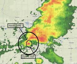 A storm with a tornado observed by radar has certain distinguishing features and forecasters are when a doppler radar detects a large rotating updraft that occurs inside a supercell, it is called a. Moore Super Tornado Radar Shows Hook Echo And Debris Ball Mpr News