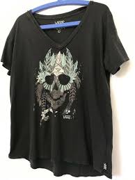 Black And Orange Graphic T Shirt Vans Skull Women S Size Large Graphic T Shirt Cotton Stretch Tee Top C48 Vans Tshirt Women Womens Sizes Tops