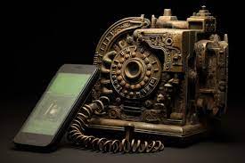 A cell phone is seen sitting atop a machine depicting the combination of technology and machinery An ancient artifact juxtaposed with a modern technological gadget AI Generated | Premium AI-generated image