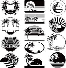 Beach Silhouette Pictures Black And White Summer Vacation Labels Vector Beach Silhouette Beach Logo Silhouette Vector