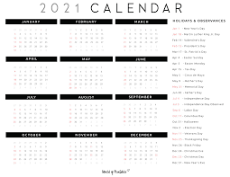 Blank templates or annual planners with holidays available. Free Printable One Page 2021 Calendar With Holidays World Of Printables