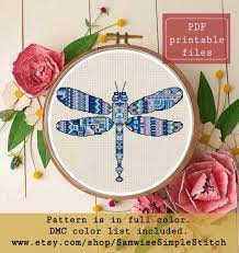 Cross stitch desidn cross stitch pattern dragonfly cross | etsy. Colorful Dragonfly Cross Stitch Pattern Samwise Simple Stitch