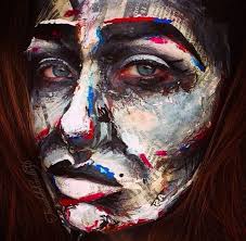 Textured Mixed Media Creative Makeup Piece Created By Me On Me Using Newspaper Acrylic Paint And Face Paint Face Art Makeup Media Makeup Makeup