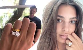 Poppy finch 14k gold pearl ring, $150. Emily Ratajkowski Flaunts Huge Engagement Ring For First Time Daily Mail Online