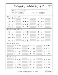 multiplying and dividing by 10 3rd 4th grades 2 3rd grade 4th grade math worksheet greatschools