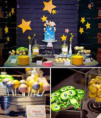 Outer Space Themed Baby Shower On To Baby Space Baby Shower Outer Space Baby Shower Baby Shower Table Favors