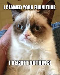 I Clawed Your Furniture I Regret Nothing Grumpy Cat Quickmeme