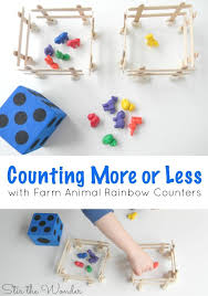 Counting More Or Less With Farm Animal Rainbow Counters Stir The Wonder Farm Theme Preschool Farm Preschool Farm Math