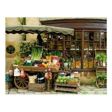 Fruit And Veg Colorful English Village Store Postcard Zazzle Com In 2020 Fruit And Veg Shop Fruit And Veg Fruit And Veg Market