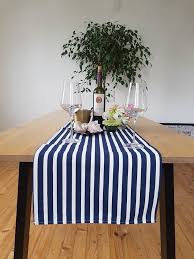 Navy Blue And White Stripe Table Runner Nautical Pure Cotton Table Cloth Handmade Striped Table Runner Table Cloth Blue And White