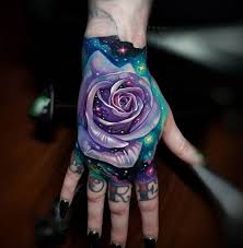 Mauve Hand Rose In Space Cosmic Tattoo Rose Hand Tattoo Galaxy Tattoo