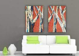 Extra Large Wall Art Orange Birch Trees Modern Landscape Oversized Diptych Artwork Giclee Canvas Print Extra Large Wall Art Funky Wall Art Oversized Wall Art
