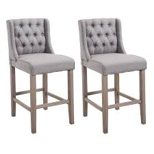 Homcom 40 Tufted Counter Height Bar Stool Dining Chair Set Of 2 Gray Grey Bar Stools Counter Height Bar Stools Bar Furniture