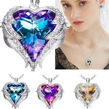 Buy Woman Angel Wings Pendant Necklaces Blue Crystal Heart Necklace  Christmas Jewelry Crystals Necklace at affordable prices — free shipping,  real reviews with photos — Joom