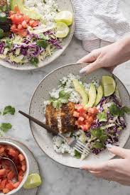 Combine the ingredients for the sauce in a small bowl and refrigerate until ready to eat. Fish Taco Bowl Designlovefest Healthy Recipes Easy Dinner Recipes Recipes