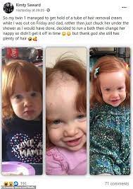 Not only does it smoothly remove the hair from the private area but it also hydrates the skin and does not pave way for itches and keeps it cool down there. Toddler Ends Up Looking Like Pennywise From It After Putting Hair Removal Cream On Her Locks Daily Mail Online