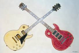 Les Paul Gibson Guitars Drawing Guitar Necks Crossing Into An X Shape Rock Music Art Pastels Pencils Charcoals Inks Guitar Sketch Guitar Guitar Drawing