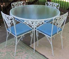 Vintage Woodard Patio Dining Table With Matching Chairs Vintage Patio Furniture Patio Dining Table Vintage Patio