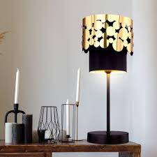 Sale price £25.00 regular price £50.00. Table Lamp Susy Black Round Textile Gold Colored Meinelampe