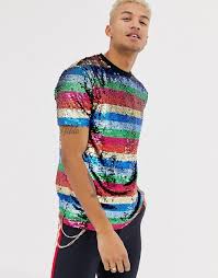 Shop for sequin shirt womens online at target. Asos Design Relaxed T Shirt In Sequin Stripe Sequin Shirt Outfit Shirt Outfit Men Festival T Shirts