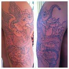 Elephant Snake Bird Japanese Style Water Waves Halfsleeve Tattoos Style Elephant