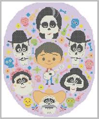 Bogo Free Coco Disney Characters Miguel Riveras Frida Hector Imelda Cross Stitch Pdf Pattern P Disney Cross Stitch Patterns Cross Stitch Disney Cross Stitch