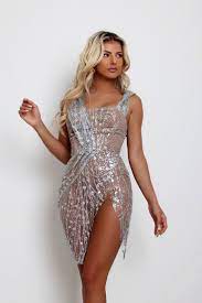 Sedaya Glitter Mesh Mini Dress Silver Glitter Mini Dress Mesh Dress Metallic Dress