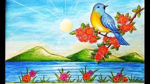 Bird Sitting On A Branch Drawing With Colour How To Draw Spring Season Scenery Step By Step Easy Draw Youtube Drawing Scenery Easy Drawings Art Drawings For Kids