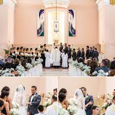 Bride Groom Exchange Vows And Rings During A Catholic Wedding Mass At St Anastasia Church In Ne Wedding Ceremony Photos Wedding Mass Wedding Ceremony Seating