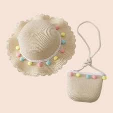 Popcorn Straw Hat Bag Set In 2021 Straw Hat Baby Girl Summer Popcorn Design