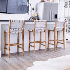 White Leather Weave Bar Stool With Back Corcovado Woven Bar Stools Bar Stools With Backs Bar Stools