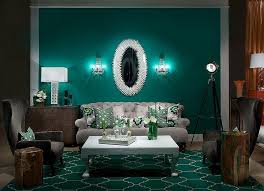 Living Room Rich Emerald Green Wall And Patterned Area Rug Combined With Silver Emerald Green Living Room Teal Living Rooms Living Room Colors