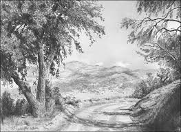 Between the trees, rocks, cacti, and bodies of water, where do you start? Landscapes Graphite Pencil Drawings By Diane Wright Landscape Sketch Landscape Drawings Landscape Pencil Drawings
