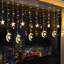 Amazon Com Tencoz 138 Led Star Curtain Lights Window Curtain String Light Moon Star Fairy String Lights For Wedding Party Home Garden Bedroom Outdoor Indoor Wall Decorations Warm White Home Improvement