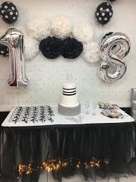 Surprise rose gold birthday party paper plate. Black White And Silver Birthday Table Decor Silver Party Decorations Birthday Table Decorations 18th Birthday Decorations