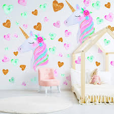 This unicorn horn wall sticker is a great addition to any unicorn themed bedroom. 2 Pieces Large Size Unicorn Wall Decal Unicorn Decor Unicorn Wall Stickers Colorful With Heart Flower For Kids Bedroom Nursery Room Living Room Decor Color Set 1 Buy Online In Bosnia And