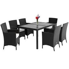 The stylish sets of black tables and chairs i have selected for this publication are no exception. Deuba Poly Rattan Garden Dining Table Chairs Set Furniture Wpc Tabletop Black Outdoor Patio Conservatory 6 Seater Buy Online In Bahamas At Bahamas Desertcart Com Productid 128942138