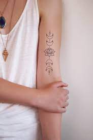 Moon Phase Lotus Temporary Tattoo Tatuagem Tatuagem Delicada Tatuagem De Fases Da Lua