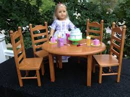 American Girl Doll Furniture Oval Stained Doll Table 4 Chair Etsy American Girl Doll Furniture American Girl Furniture Doll Furniture Diy