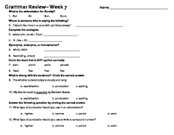 34 Weekly Grammar Worksheets Quizzes For 4th Grade By Joshua Streeter