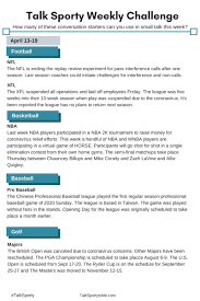 The conversation questions span a wide variety of conversation topics. Sports Conversation Starters For Small Talk At Work
