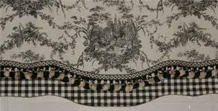 Blue toile curtains french toile custom curtains living room curtains toile de jouy french country home victorian curtains tabtob tietob slottop options. Waverly French Country Black White Toile Tassle Gingham Valance Valance Patterns Country Valances French Country Decorating